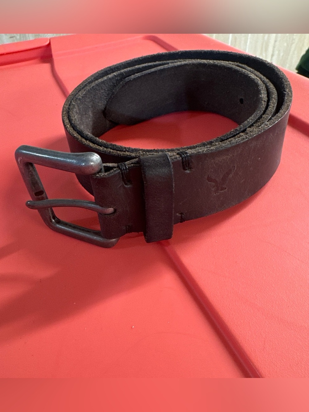 American Eagle AEO Dark Brown Leather Belt Embossed Eagle Men’s Size 36